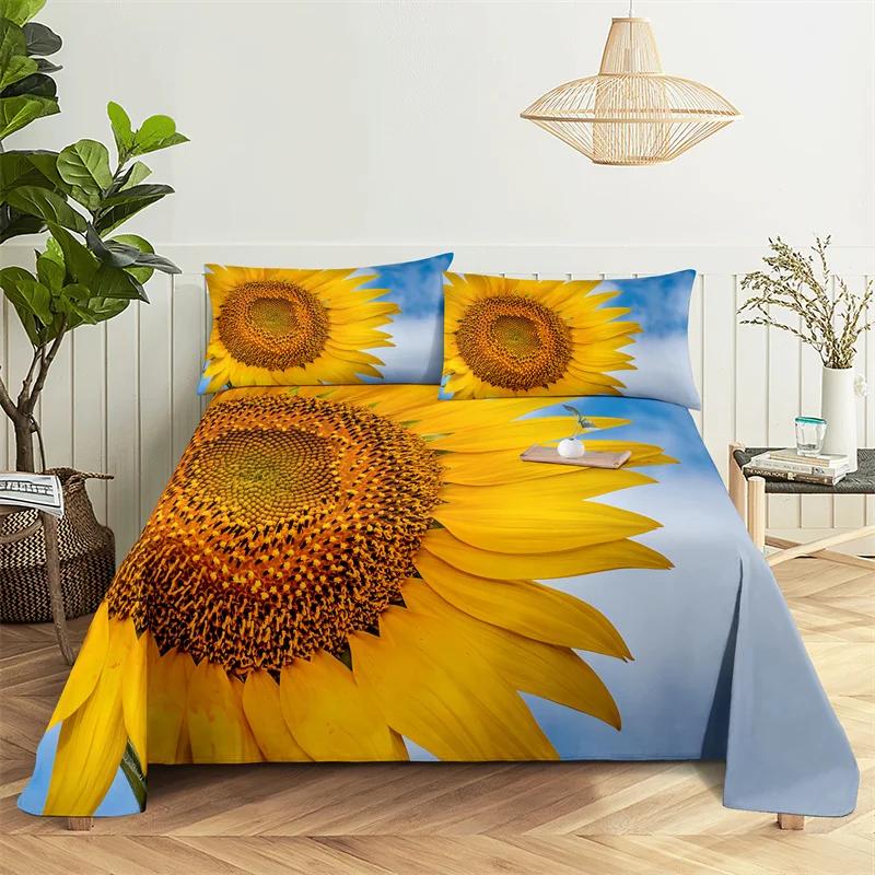 Sunflower Bed Sheet Sets Bouble Single Beds Flower Bedsheet with Pillow Case Full Queen Size 2pcs 3pcs 3D Soft Thin Fabric Home