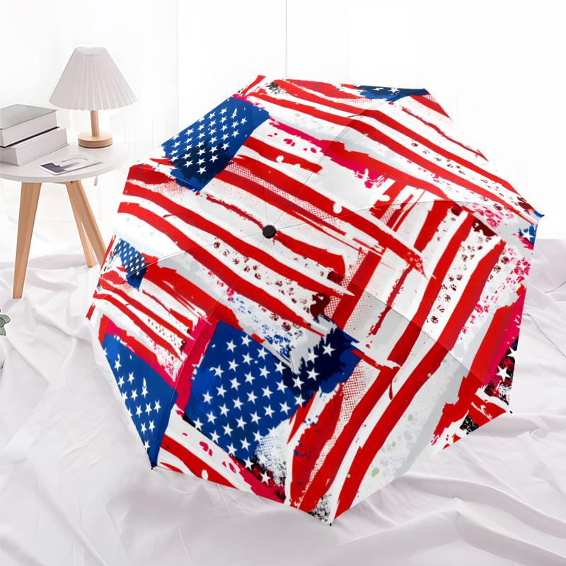 American Flag Fashionable Automatic Opening/Closing Folding Umbrella. Portable and Foldable, Ideal for Gift, Travel, and Daily Use.