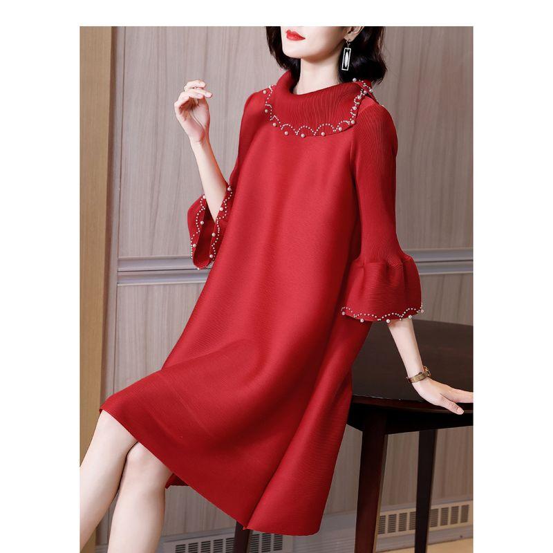

Pleated Big Brand Spring Clothes Noble Lady Luxury Dress Red One size