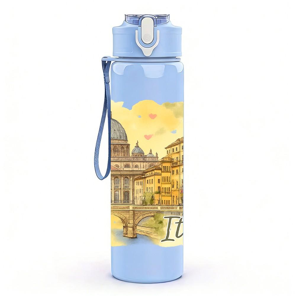 1PC Vatican Rome Building Watercolor 750ml Color Plastic Sports Water Bottle Leakproof Flip Straw Lid Suitable for Sports Office Home Use