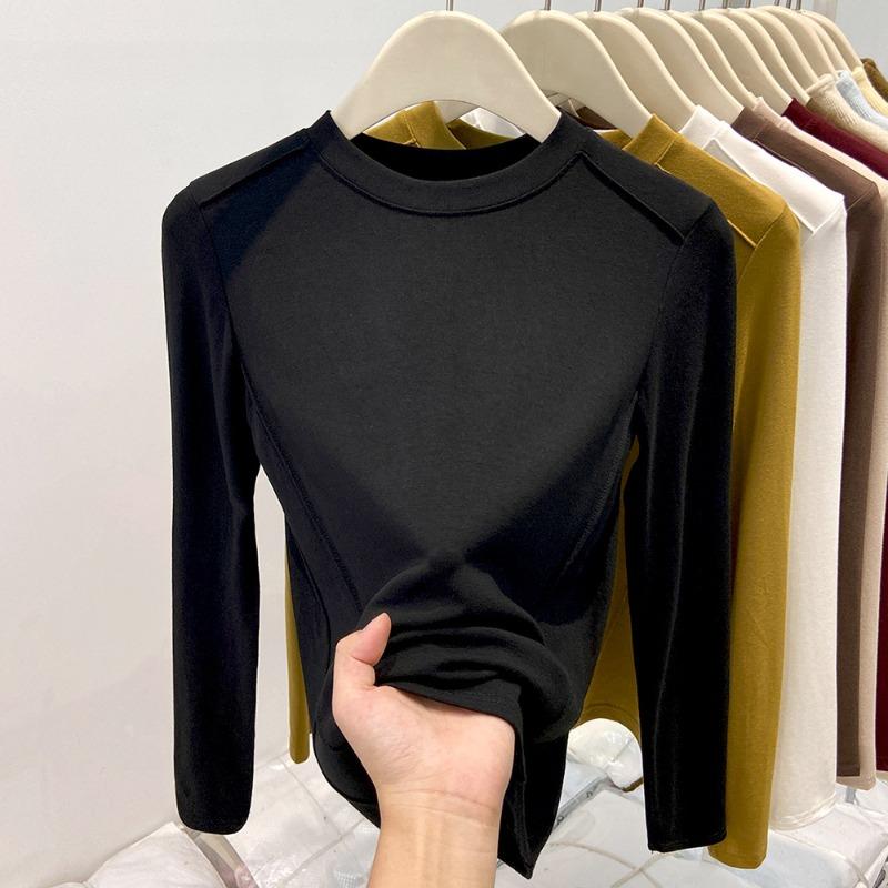 Fleece thickened small stand-up neck bottoming shirt women's spring angora red inner long-sleeved shirt high-end top