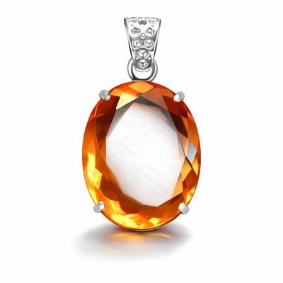 Zertifizierter Oranger Topas Anhänger 925 Sterling Silber Oval Schliff 51 Karat Schmuck