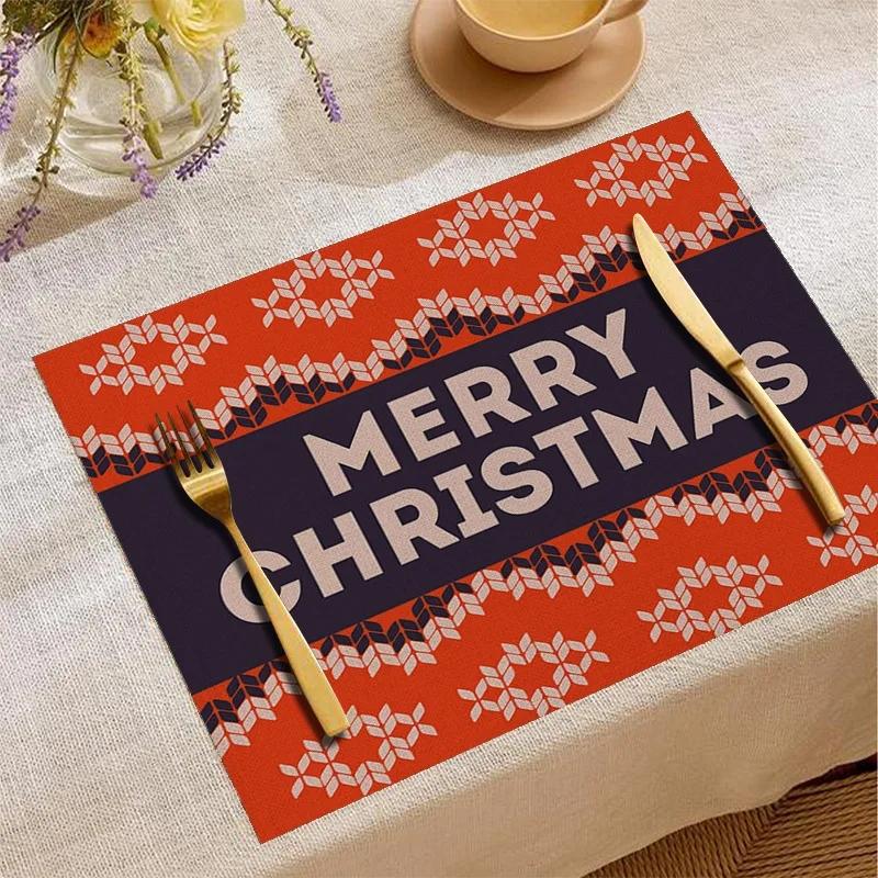 Christmas Ethnic Style Linen Placemats Table Utensils Heat-resistant and Heat-insulating Mats Christmas Decorations