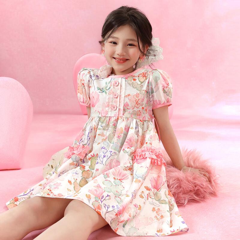 Girls  Floral Print Puff Sleeve Princess Dress 120