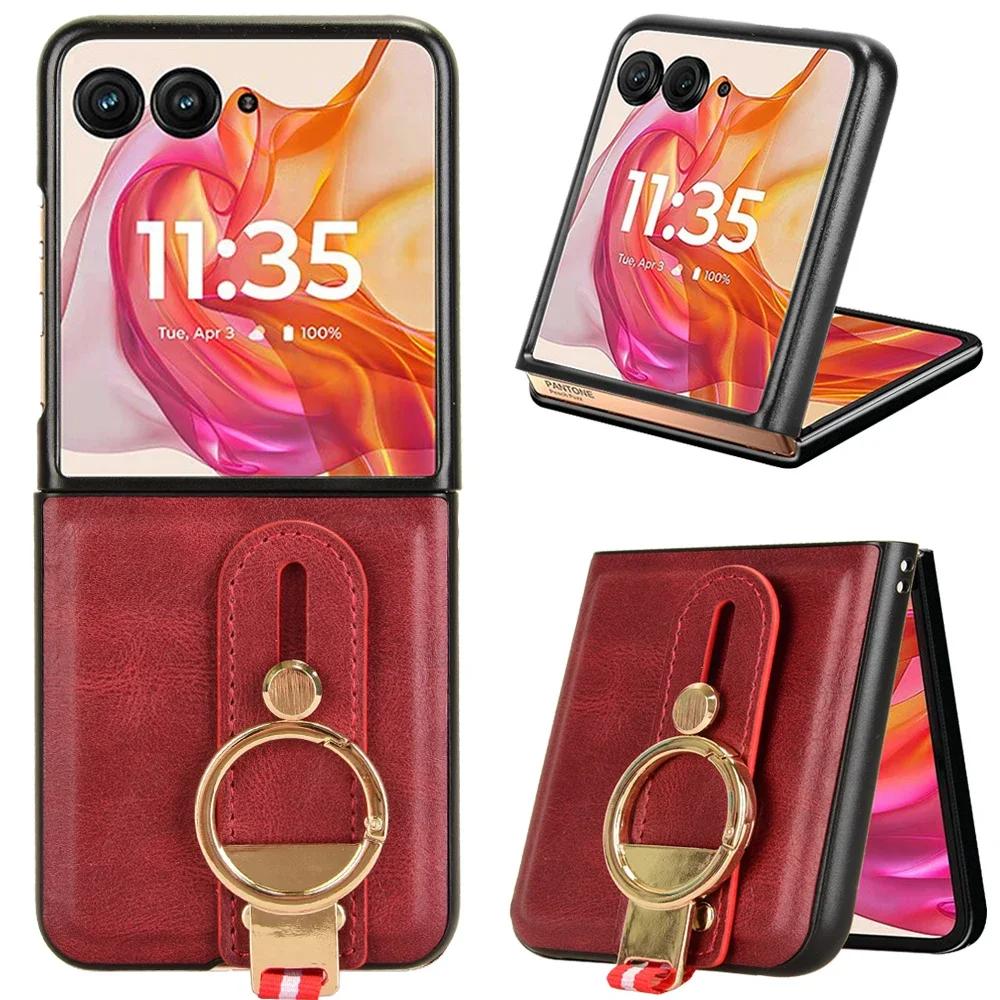 

NEW Luxury Business Wristband Leather Stand Case For Motorola Moto Razr 60/50 2025/2025 Ultra Cover Ring Opener Coque Funda Capa Motorola Razr 50 Ultra червоний
