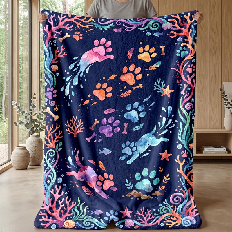 Underwater Marine Life Theme Blanket Lightweight Warm Flannel Blanket Decorative Throw Blanket for Home Decoration