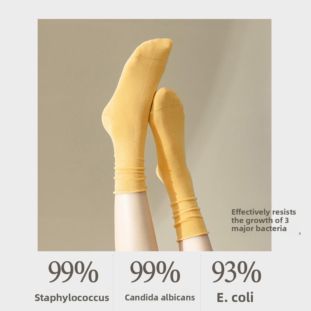 Autumn and Winter Socks: Women's Pure Cotton Rolled-up Socks, Women's Mid-calf Socks, Trendy Autumn Black Pile Socks