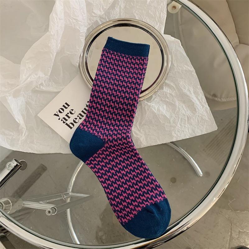 

Thousand Bird Grid Socks Medium Tube Socks Cotton Literary And Retro Double Needle Double Road Winter Long Pile Socks One size рожевий червоний колір