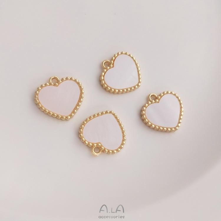 Inlaid Mother-of-Pearl Heart Pendant, 14K Gold-Filled, Color-Preserving, Handmade DIY Jewelry Charm.