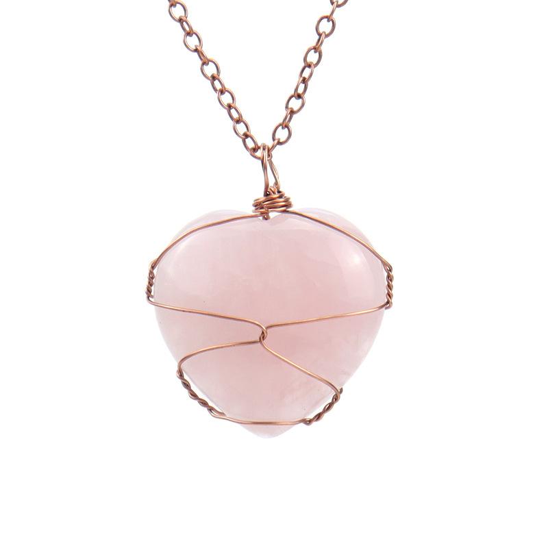 Hand-Wound Woven Tiger Stone Heart-Shaped Love Rough Stone Natural Crystal Stone Necklace N549