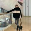 Women's Trendy Korean-Style Color Block Fleece-Lined Lambswool Long Sleeve (Autumn/Winter)