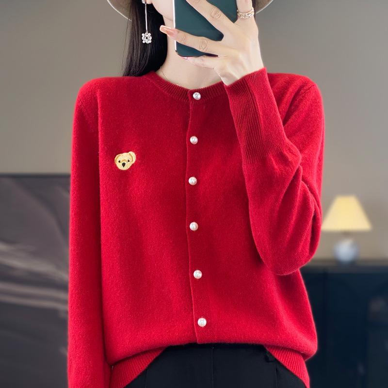 Knitted Cardigan Women's Embroidered Round Neck Sweater Small Shirt Jacket Autumn Loose Small Fragrance Tops