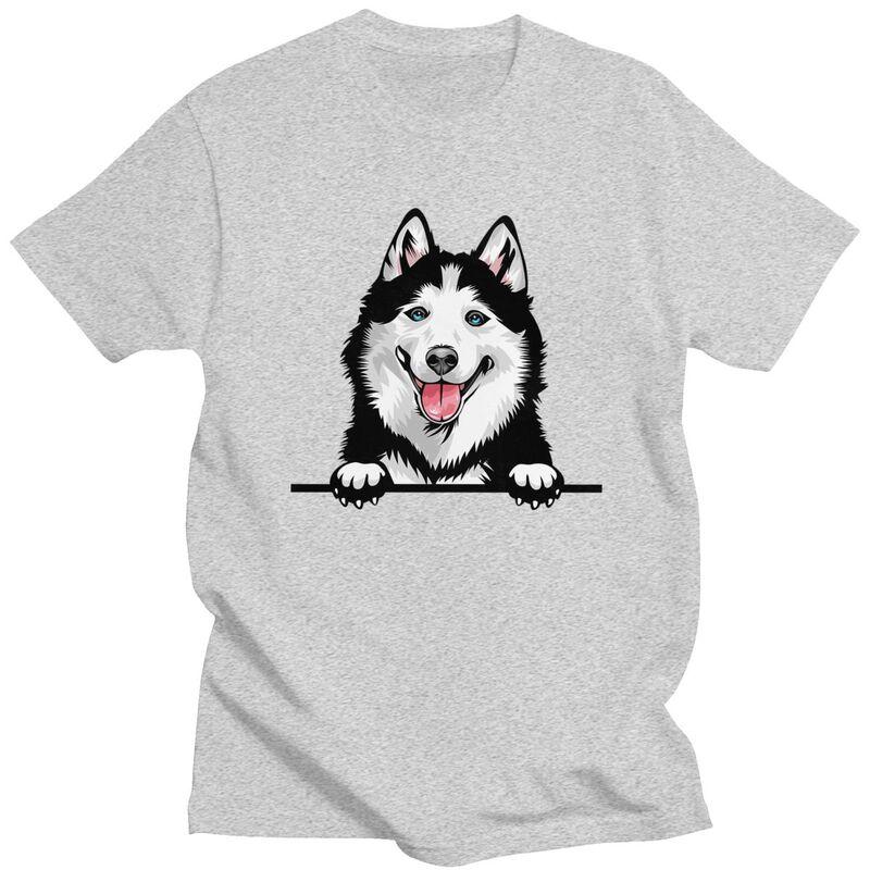 Custom Siberian Husky T Shirts Men Pure Cotton Tee Tops Alaskan Malamute Dog Tshirts ShortSleeve Tshirt Clothes