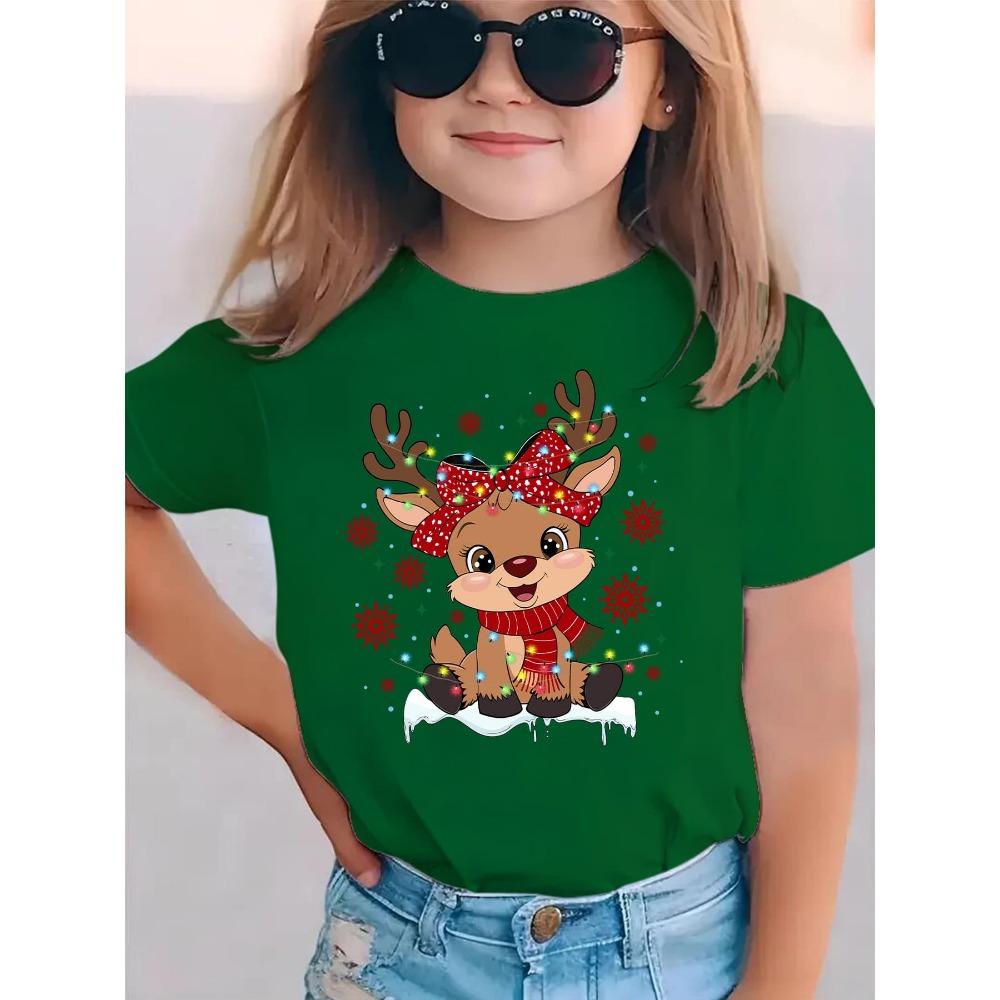 Weihnachten Sommer Mode Mädchen Kurzarm T-Shirt Muster Gedruckt Lässig Vielseitig Oberteil