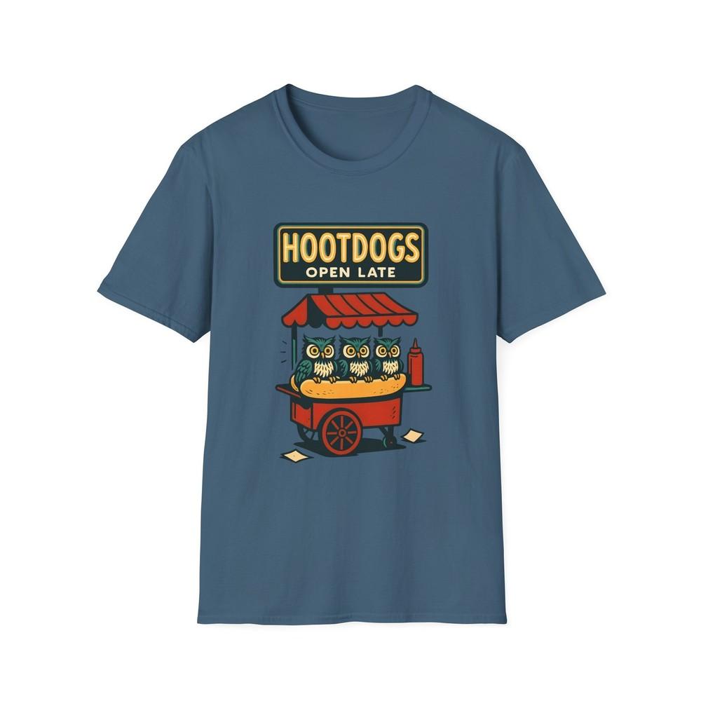 Unisex Softstyle T-Shirt Retro Hot Dog Cart Owls Funny Design