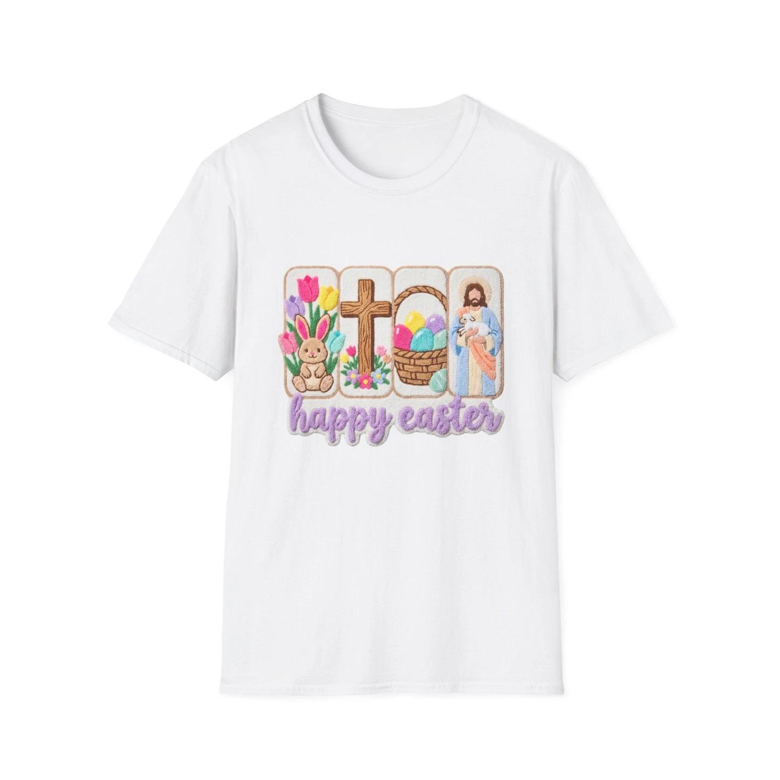 Happy Easter graphic T shirt | Easter cross, eggs, bunny, Jesus 4XL