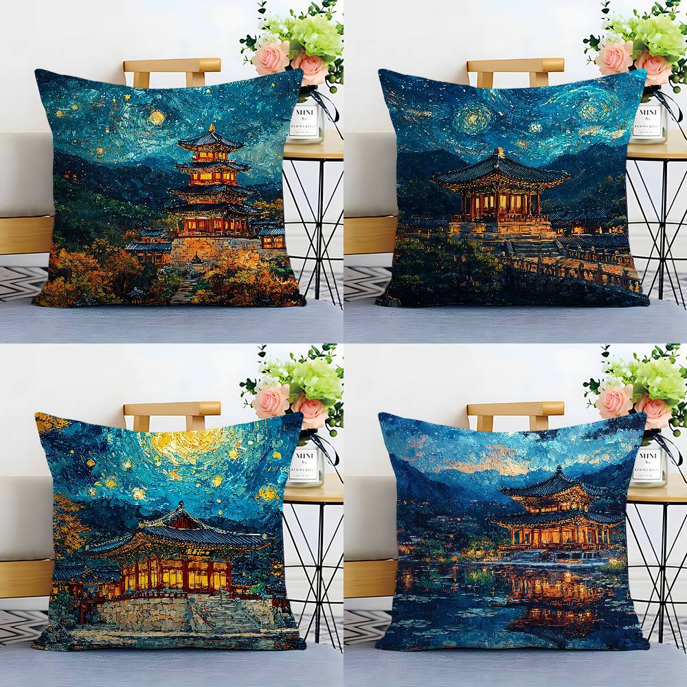 Korea Foguo Temple Pillow Case Plush Fabric Soft Double Sided Print Sofa Cushion Cover Throw Pillow Covers