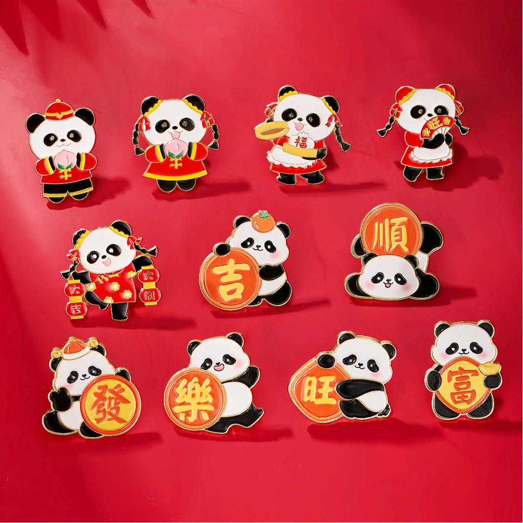 New Year's Badge Cute Animal Panda Spring Festival Brooch Auspicious Fortune Happy Character Activity Supplies Gift Accessories