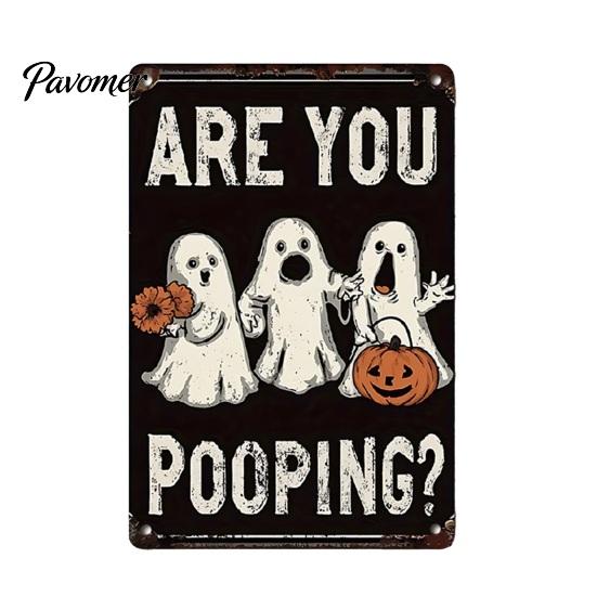 Retro Halloween Decor Wall Sign, Pumpkin Ghost Bathroom Metal Party Ornaments Art Witch Cat Festival Sign for Bar Home Room Vintage Signs