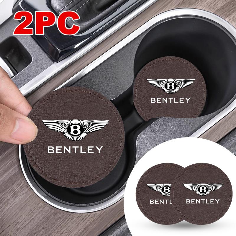 2Pcs Car Water Cup Pad Drink Mat Leather Anti-slip Coaster For New Bentley Continental GT MULLINER Bentayga Flying Hurtling Spur