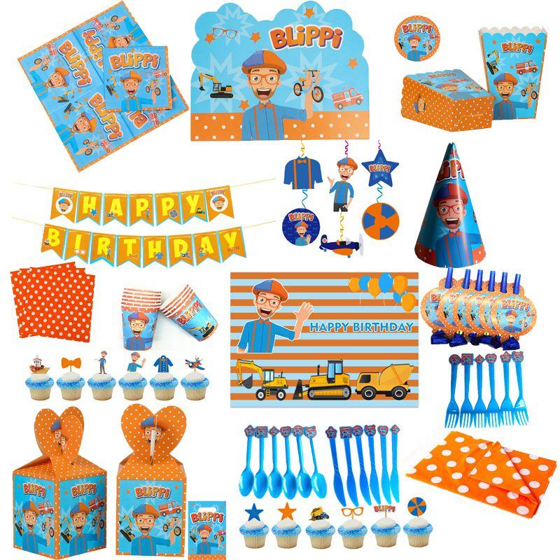 Birthday Party Blippi Supplies Paper Cups Plates Banner Straw Kids Balloon Decor