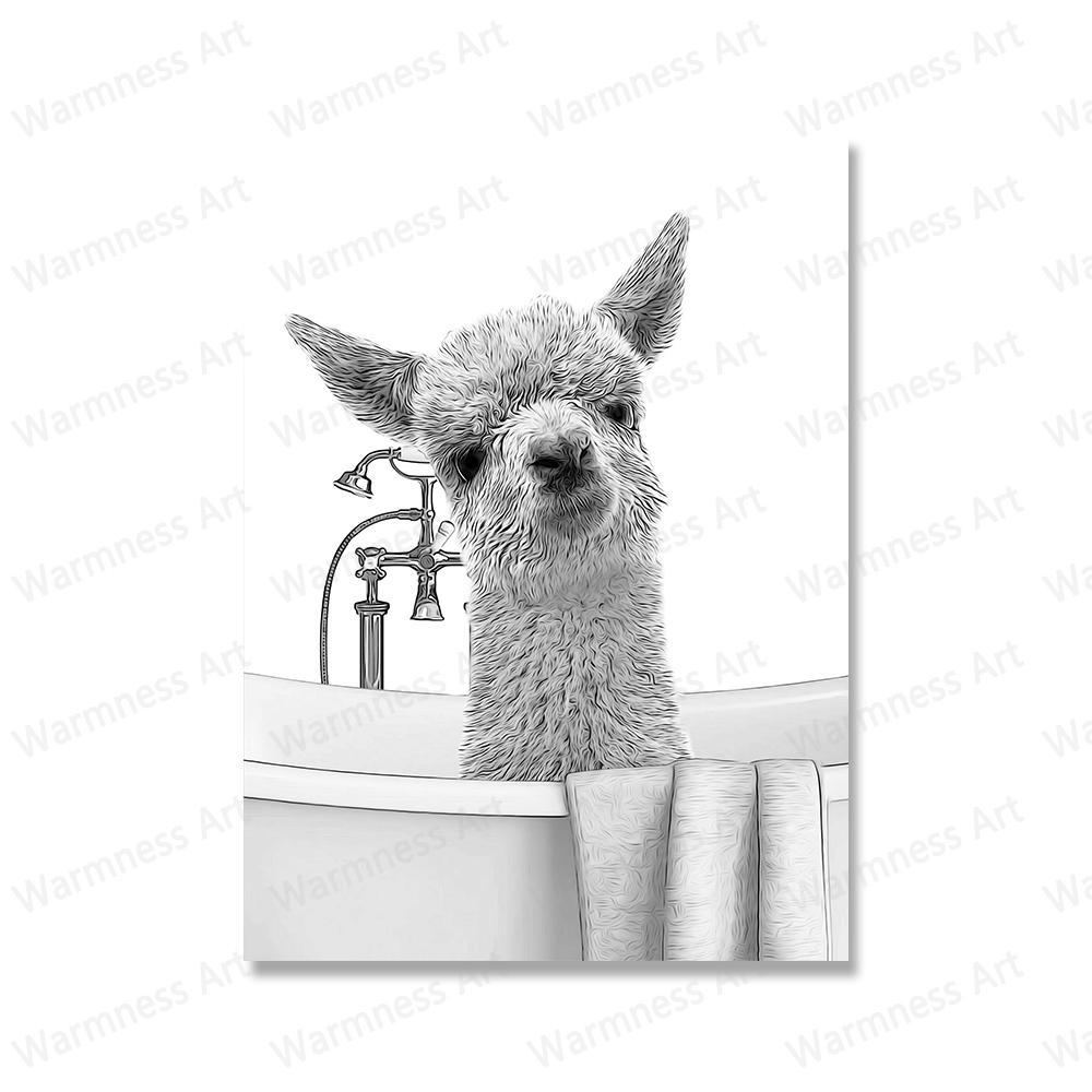 Animals Shark Pig Donkey Cat In Toilet Reading Newspaper Poster Canvas Painting Print Funny Wall Art Picture Kids Bathroom Decor