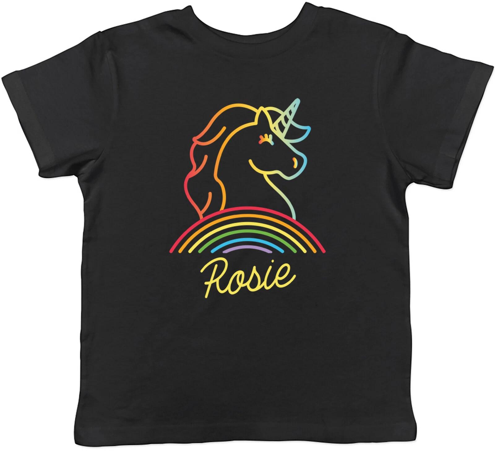 

Personalised Unicorn Rainbow Kids T-Shirt Any Name Childrens Boys Girls Gift 100