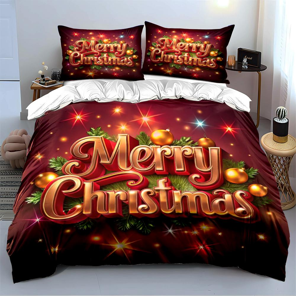Christmas Santa Claus Holiday Bedding Set Bedding set (1 duvet cover, 2 pillowcases, duvet not included)