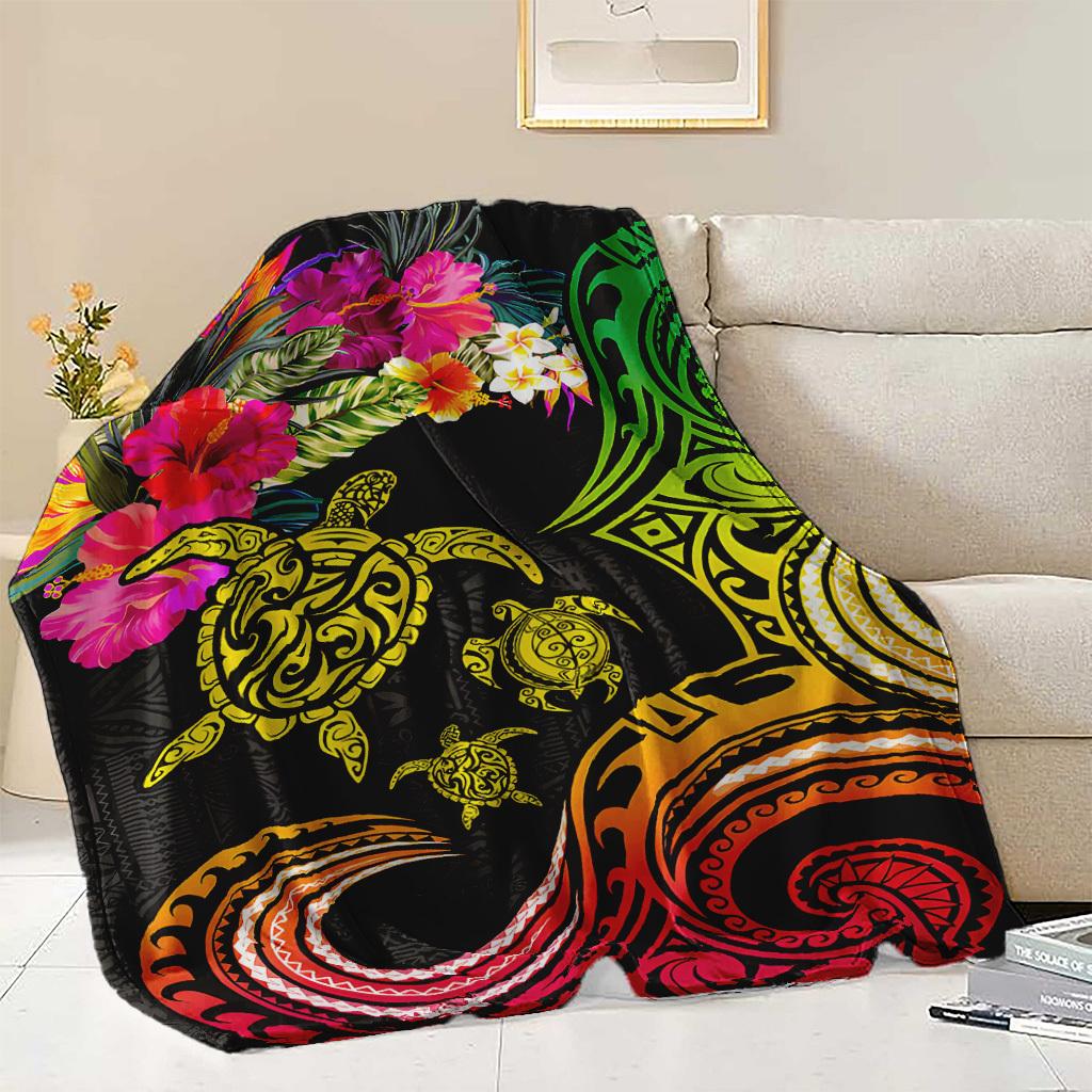 Turtle and Hibiscus Pattern Blanket for Sofa Bed Travel Camping Living Room Office Conditioning Blanket for All Seasons Gifts