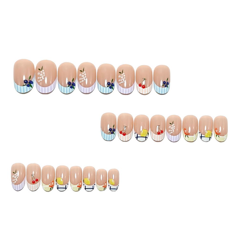 French Style Short Press-on Nails - Cute Fruit Nail Tips for Manicure