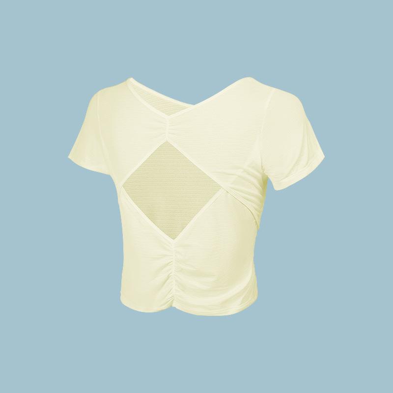 RUNA PULSE Women's Cool Feeling Short Sleeve Hollow Back Sports T-shirt - Breathable Yoga & Running Top for Summer.