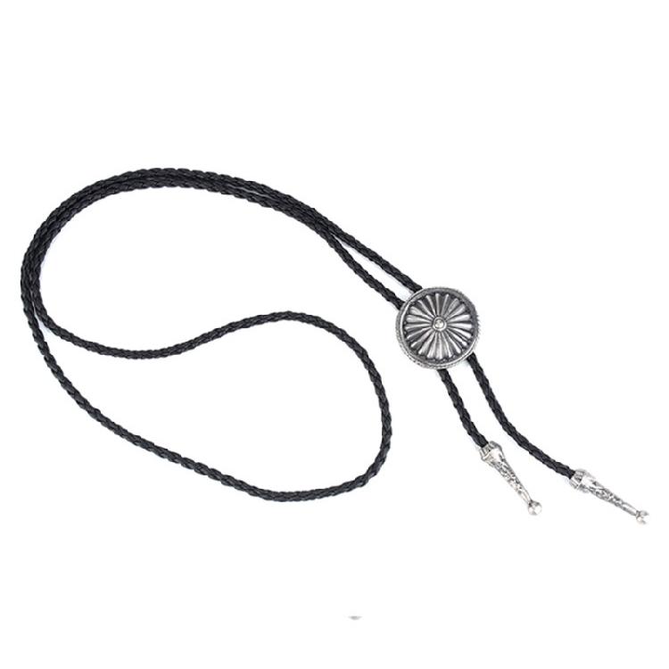 Men Bolo Tie Metal Round Flower Cowboy Hat Western Necklace Costume Accessories