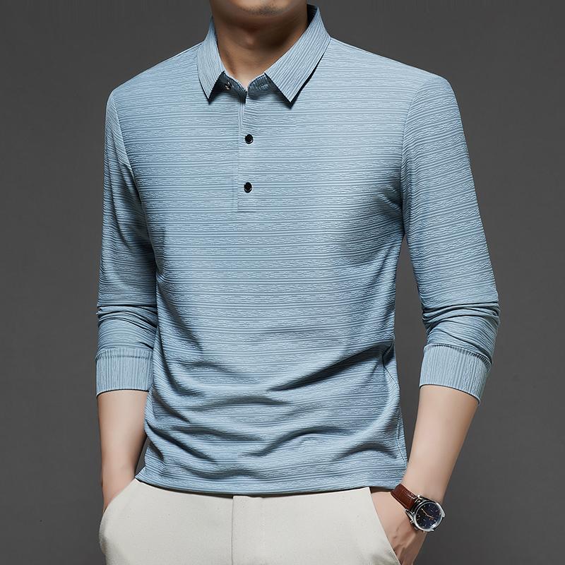 Spring Autumn Men's Business Casual Polos Long Sleeve Fashion Turn Down Collar Polo Shirts Man