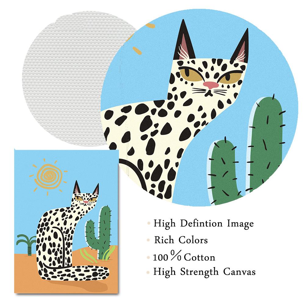 Cat Cactus Wall Art Canvas Painting Floral Garden Cactus Jungle Abstract Plant Desert Poster and Print Picture Modern Home Decor