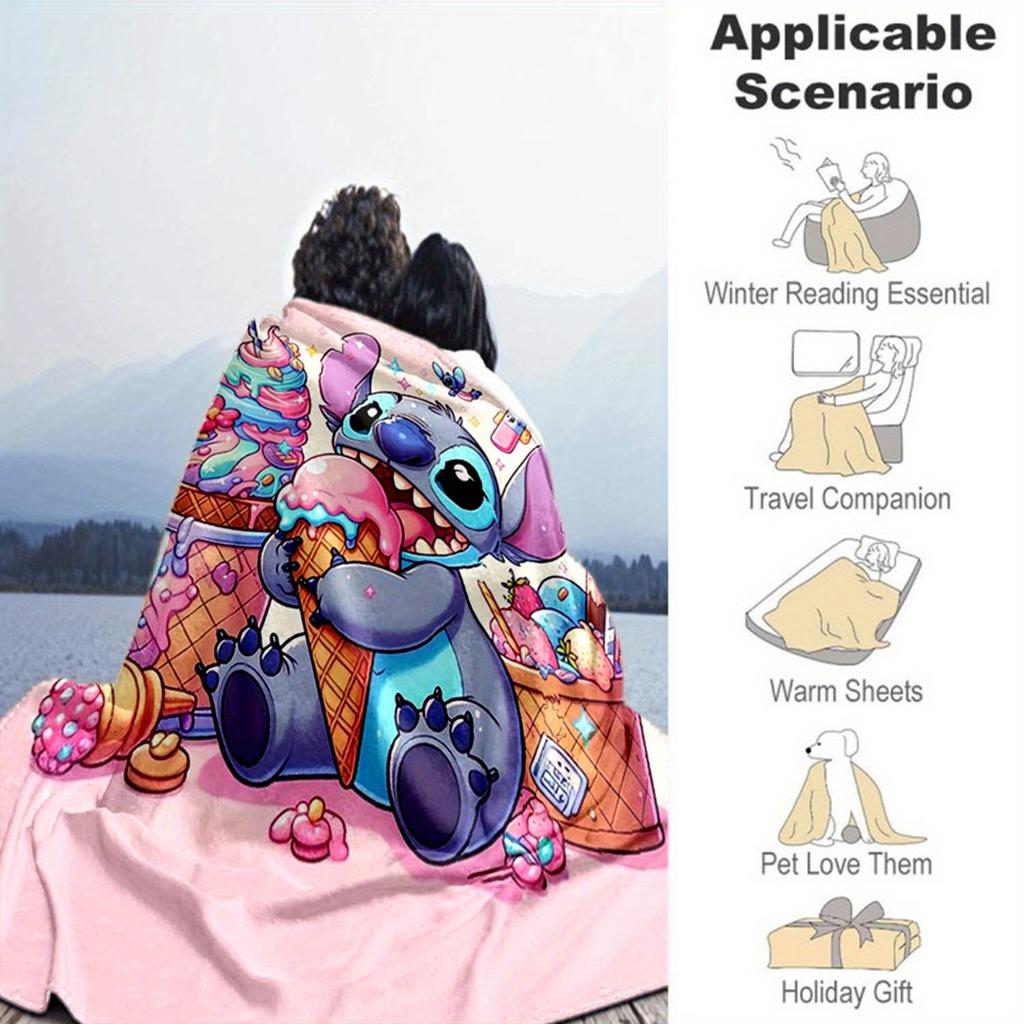 1ks deka s potiskem Stitch - Měkká, celoroční přehoz do obývacího pokoje, ložnice, personalizovaný dárek s roztomilým kresleným designem