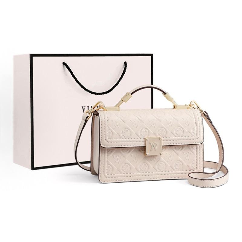 Bag Women's Bag Spring Autumn and Winter New Leather Women's Bag High-end Single Shoulder Messenger Bag Chain Fashionable Small Square Bag