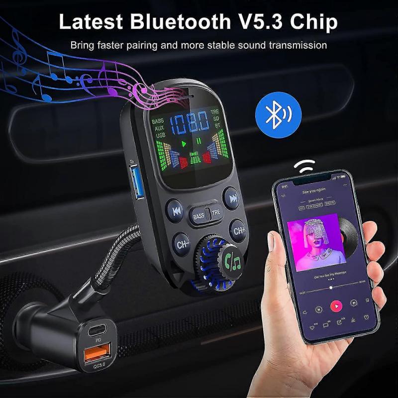 Bluetooth 5.3 Fm Transmitter, Qc3.0 Pd30w Car Charger Hands Free Car Kit