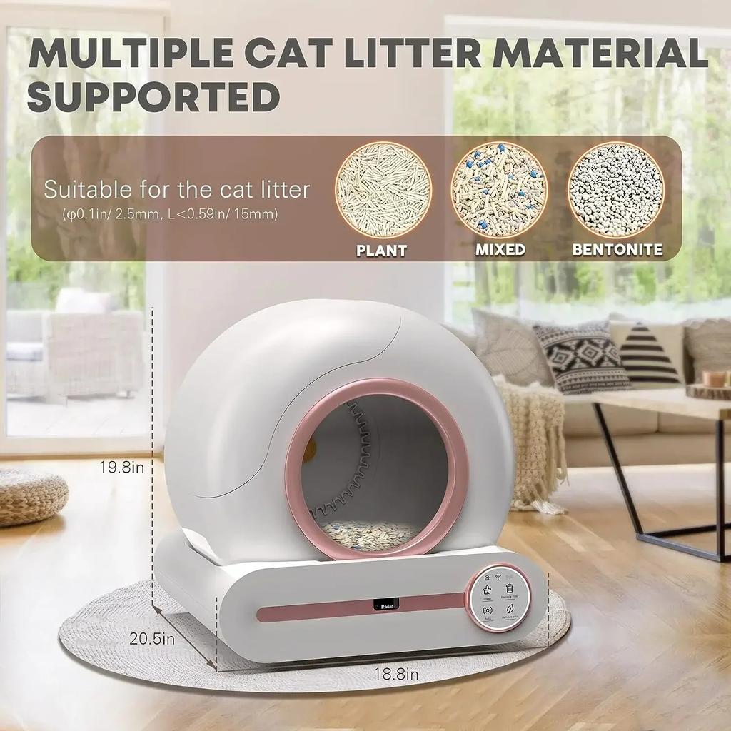 Tonepie Smart Cat Litter Box Automatic Self Cleaning Wifi App Control Pet Toilet Litter Tray Ionic Deodorizer 65L Multilanguage