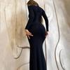 2024 Autumn/Winter Women's Slim Lace-up Square Neck Long Sleeve Evening Dress