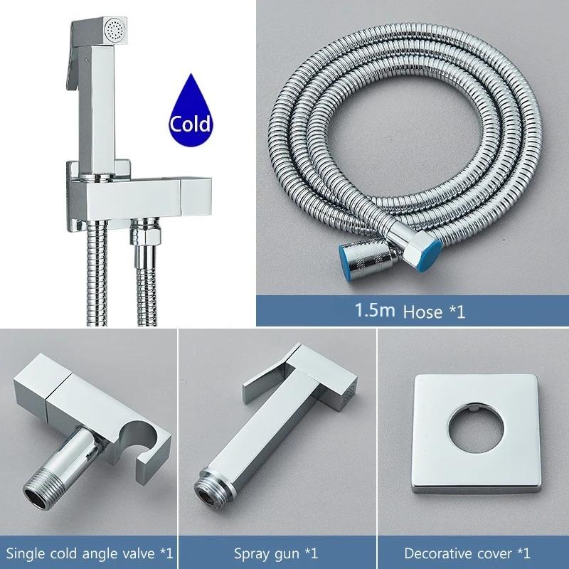 6 Finishes Pressurized Brass Bidet Shattaf Sprayer Complete Set Single Cold Water Wall Mount Handheld Spray Gun