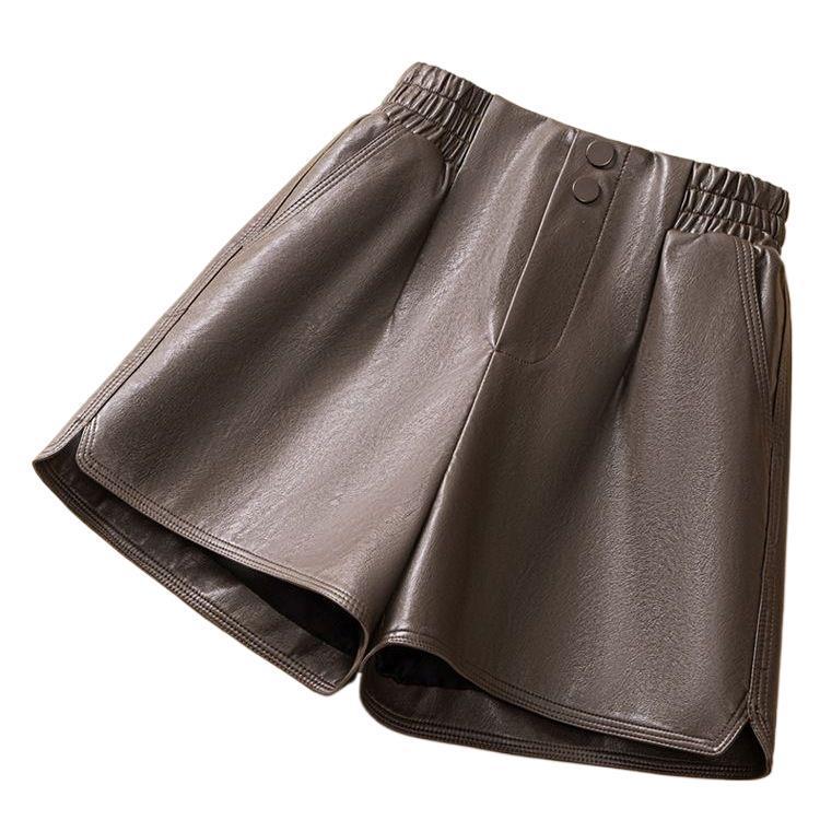 Women's High Waist PU Leather A-Line Shorts - Autumn/Winter Slimming Plus Size, Loose Fit Boot Pants