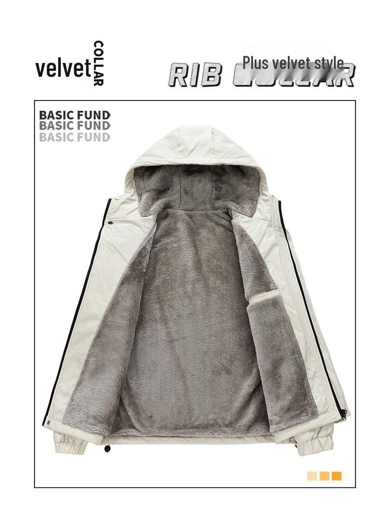 Men's Plus Velvet Thick Hooded Windbreaker - Large Size Warm Loose Workwear Jacket