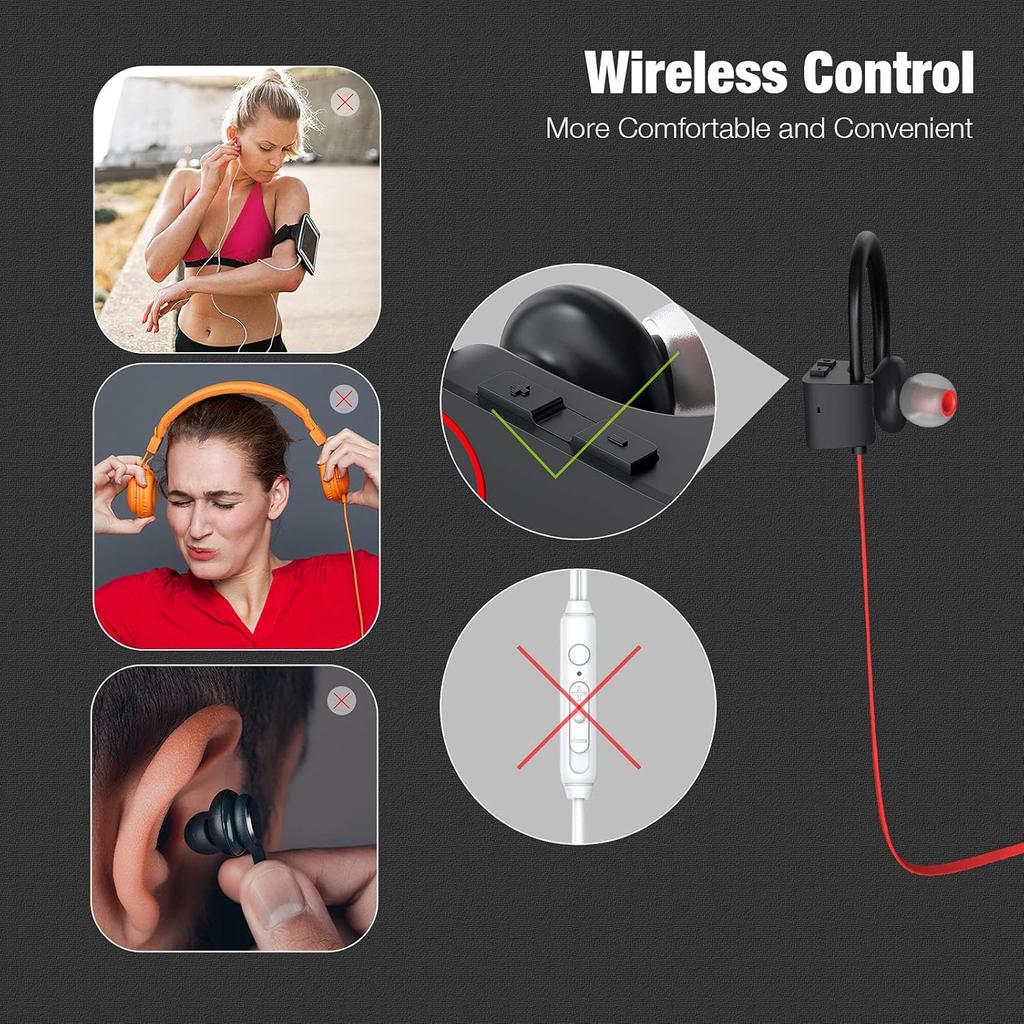 Boean Bluetooth Headphones Wireless Earbuds Bluetooth 5.3 Running Headphones IPX7 Waterproof Earphones with 16 Hrs Playtime Stereo Sound Isolation