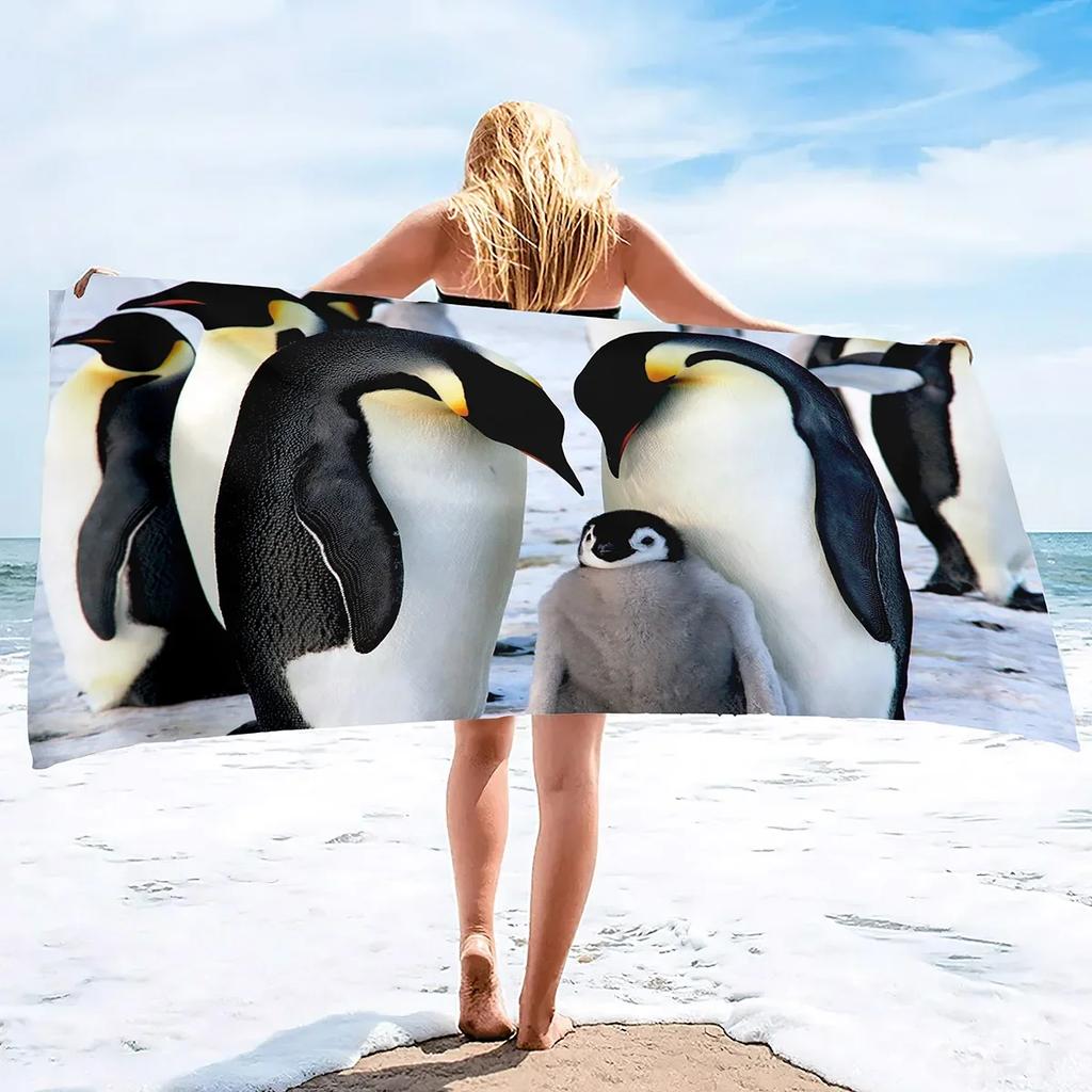 Pinguin Vogel Strandtücher Schnelltrocknend Mikrofaser Weich und Saugfähig Badetuch Outdoor Reisen Übergroßes Strandtuch für Erwachsene Kinder
