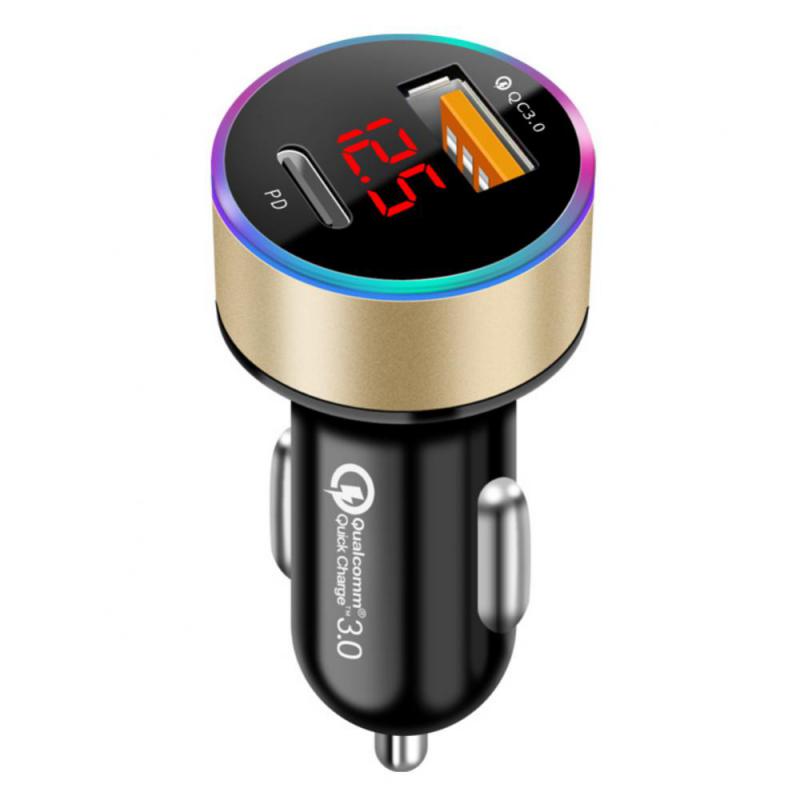 Car Charger Cigarette Lighter PD QC3.0 Fast Charging With LED Voltage Display 12V/24V Dual Usb Charger Universal For Phone