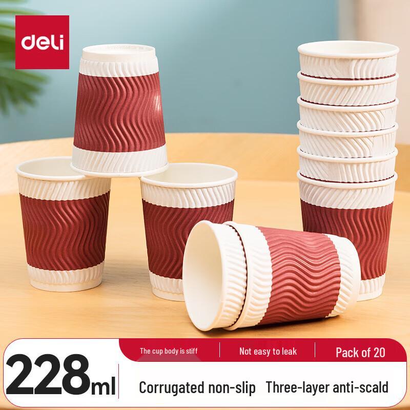 Deli 228ml 3-Layer Red Disposable Paper Cups