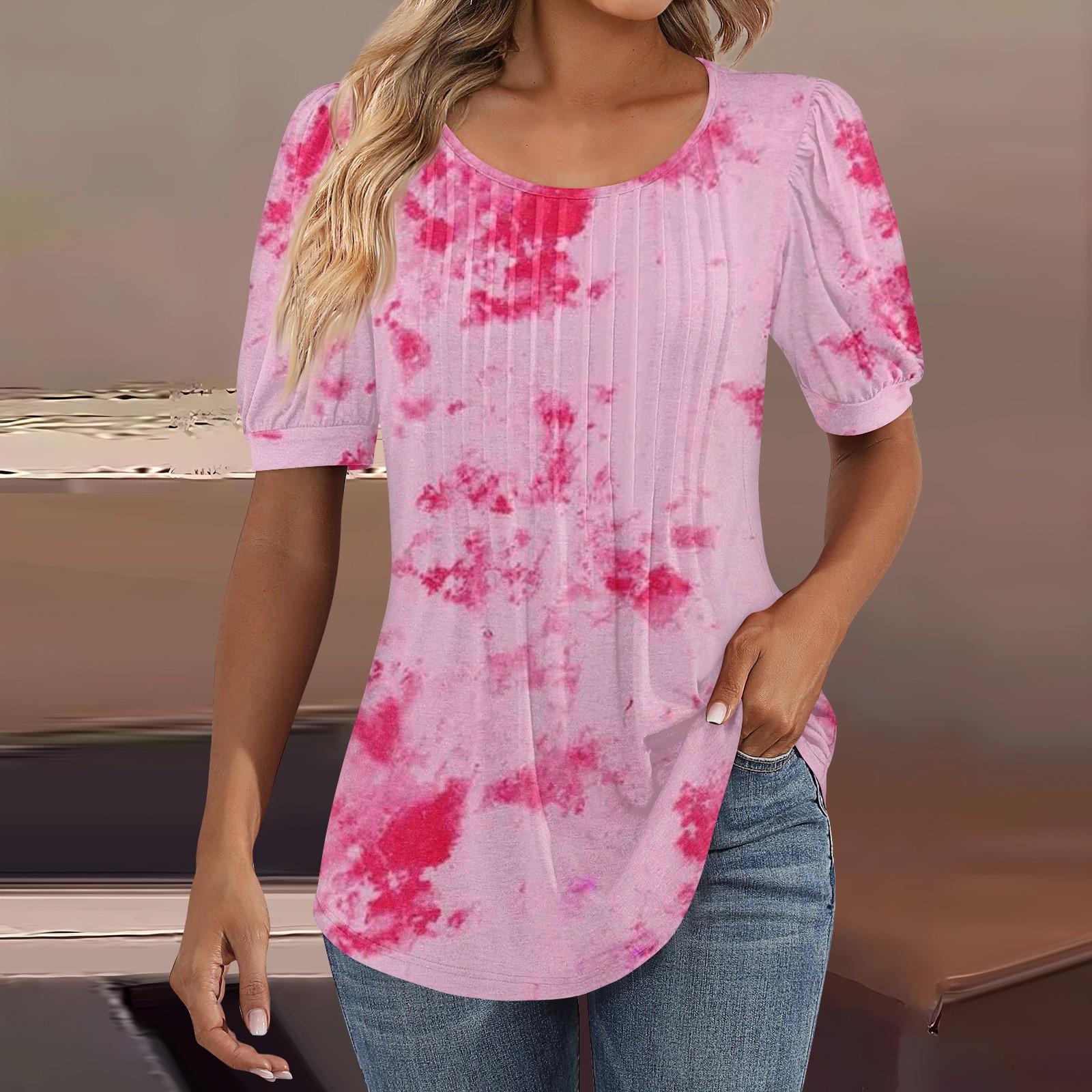 

Женские пышные туники с короткими рукавами, топы, плиссированные блузки с воротником, повседневные свободные весенне-летние футболки M