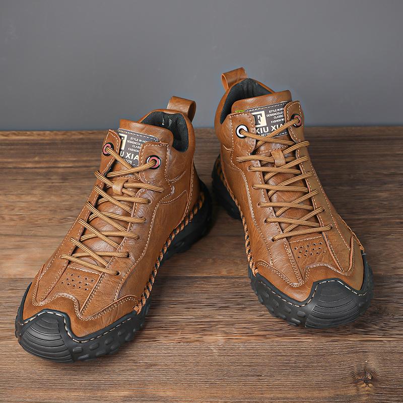 Pánské kožené boty Ručně šité boty Pohodlné kotníkové boty pro muže Ležérní boty Velká velikost Pracovní boty