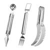 Set di 3 Utensili Professionali in Acciaio per Tagliare la Frutta Include Affettatori per Cubetti di Anguria e Cucchiaio-Forchetta per Palline di Melone