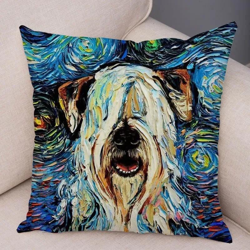 Colorful Pet Shepherd Dog Cushion Cover Pillow Case Pillow Covers Decor Oil Painting Cartoon Animal  Pillowcase 45x45